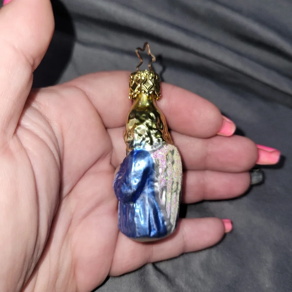 Inge Glas German Glass Christmas Ornament Blue Choir Angel Wings Hand Blown